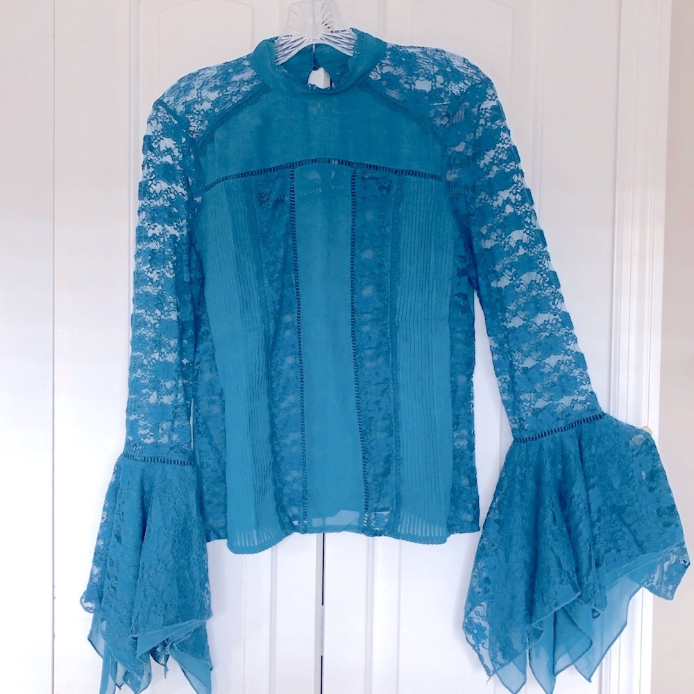 Lace Vintage Women Whimsical Flare Lace Long Sleeves Blouse Top